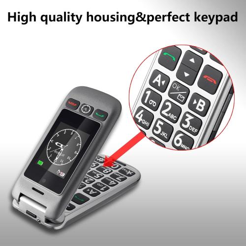 artfone G6 4G Flip Phone for Seniors⼁2.4 Dual-LCD⼁Big Button Cell Phone with SOS⼁Time Report⼁Speed Dial⼁Large Fonts⼁ 1300mAh Battery⼁USB-C Charging Dock– Grey
