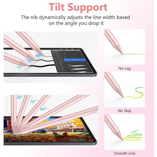 Stylus Pen for iPad 2018-2025, 15 Mins Fast Charge for Apple Pencil with Palm Rejection, Compatible with iPad 11/10/9/8/7/6, Pro M4/12.9(6/5/4/3)/11, Air M3/M2/5/4/3, Mini A17 Pro/6/5,Rose