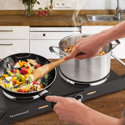 Techwood 1800W Hot Plate Portable Electric Stove Countertop Double Burner with Adjustable Temperature & Stay Cool Handles, 7.5” Cooktop for RV/Home/Camp, Compatible for All Cookwares