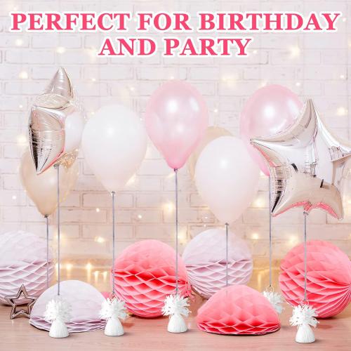 Yunsailing 24 Pcs Balloon Weights Metallic Anchor Balloon Holder for Helium Balloons Heavy Table Weights and 1 Roll Iridescent Crimped Ribbon for Birthday Wedding Baby Shower Party(Silver, White)