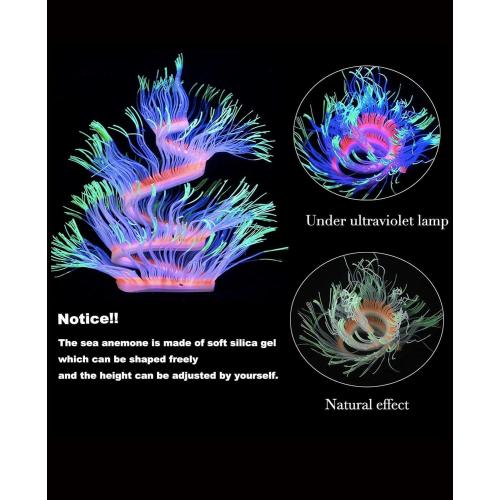 4 Pieces Aquarium Fish Tank Decorations with Glowing Effect, Silicone Glow Artificial Ornament Coral Reef Plants for Aquarium Decoration Small and Large Fish Bowl Decor Accessories