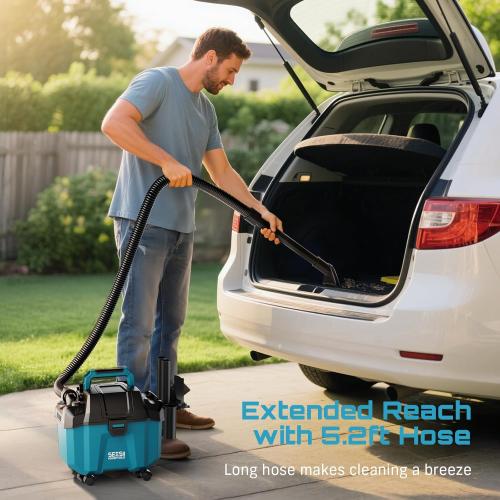 Seesii Cordless Shop Vac Wet and Dry, 2.6 Gallon Small Shop Vac with Accessory Storage Holder, 2 x 4.0Ah Batteries, 3-in-1 Wet Dry Vacuum with HEPA Filter, Strap, Ideal for Garage, Car, Workshop