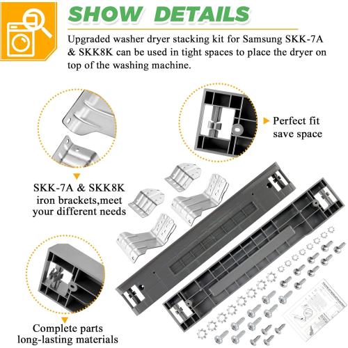 UPGRADED SKK-8K & SKK-7A Stacking Kit Fit for Samsung Washer & Dryer 27 Inch Front Load Laundry by Techecook - Samsung Stackable Washer Dryer Kit Including All Parts - Replace for SK-5A SK-5AXAA