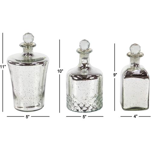 Deco 79 Glass Abstract Decorative Jars, Set of 3 9, 10, 11H, Silver