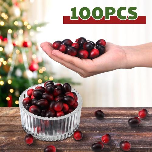Christmas Artificial Cranberries Fruit Fake Cranberries for Christmas Tree Decoration Wedding Garland DIY Craft Table Decoration Photo Props