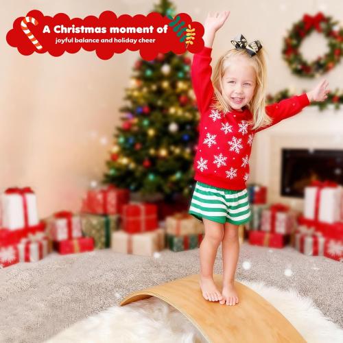 Balance Board Kids, [Natural Wood] Wobble Board for Kids Toddlers, Open Ended Montessori Waldorf Learning Toy, Gifts for 3 4 5 6 7 8 Year Old Boys Girls Kids Birthday & Christmas Stocking Stuffers