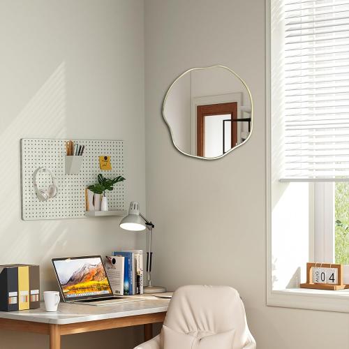 POZINO Irregular Shaped Mirror, 16 Asymmetrical Mirror, Gold Scalloped Rounded Mirrors, Modern Frameless Abstract Mirrors for Living Room Bedroom Bathroom Entryway Fireplace Hallway