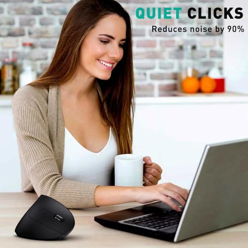Bluetooth and 2.4G (2-in-1) Rechargeable Wireless Mouse, Ergonomic Vertical Design, 1000/1200/1600 DPI, 6 Silent Buttons, for Laptop, Computer, PC, MacBook, Chromebook-Black