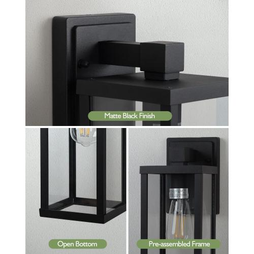 LITFIT 14'' Outdoor Light Fixtures Wall Mount, Matte Black Aluminum Wall Lantern, Hardwired Outside Sconce Lights for House, Front Door, Porch, Garage, 2-Pack, Bulbs Not Included