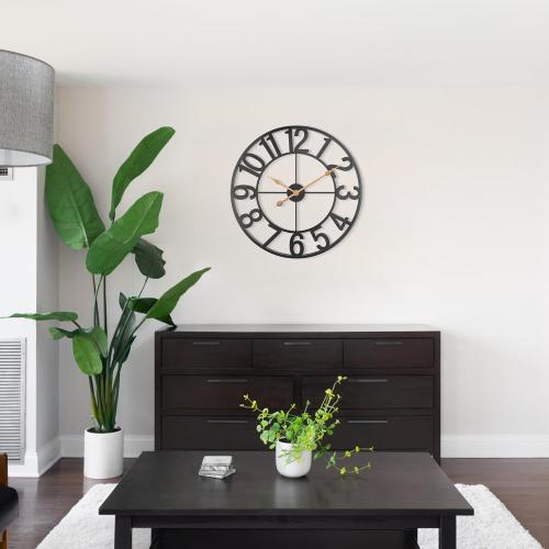 24 Inch Wall Clock for Living Room Decor, Modern Industrial Wall Clocks Battery Operated, Silent Non-Ticking Analog Metal Clock for Dining Room, Bedroom, Home, Office