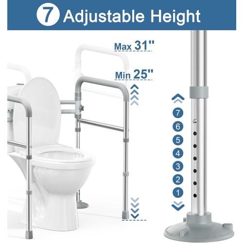HOMLAND Toilet Safety Rails for Seniors, Adjustable Height & Width, 350 Lbs | Padded Armrests, Foldable Aluminum Toilet Safety Frame, Handicap Toilet Handles for Elderly and Disabled, Fit Any Toilets