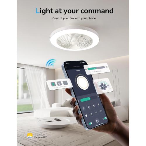 WHITE Orison Ceiling Fans with Lights, Low Profile Ceiling Fan with Lights and Remote, 6 Wind Speeds Smart Flush Mount Ceiling Fan for Bedroom, Kids Room and Living Room 19.7 (White)