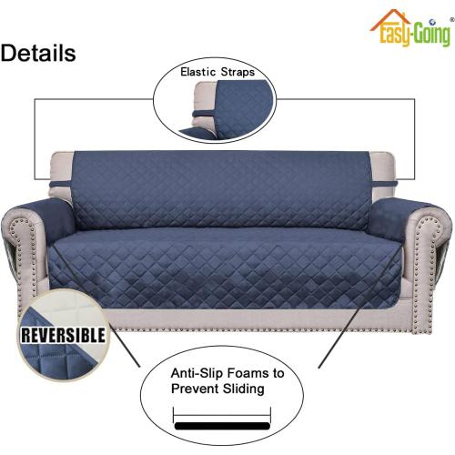Easy-Going Reversible Couch Cover for 3 Cushion Couch Sofa Cover for Dogs Water Resistant Furniture Protector Cover with Foam Sticks Elastic Straps for Pet Cat (Sofa, Dark Blue/Ivory)