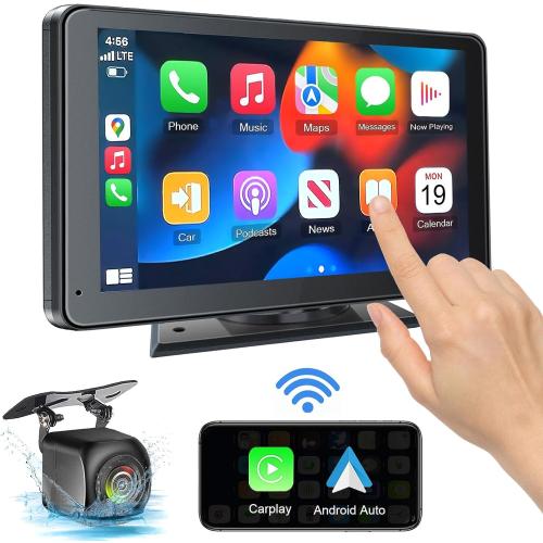 Portable Wireless with Apple CarPlay and Android Auto Screen for Car, 7 HD Touch Screen Car Stereo with Mirror Link, Bluetooth 5.2, Backup Camera, AUX,FM Transmitter for All Vehicle