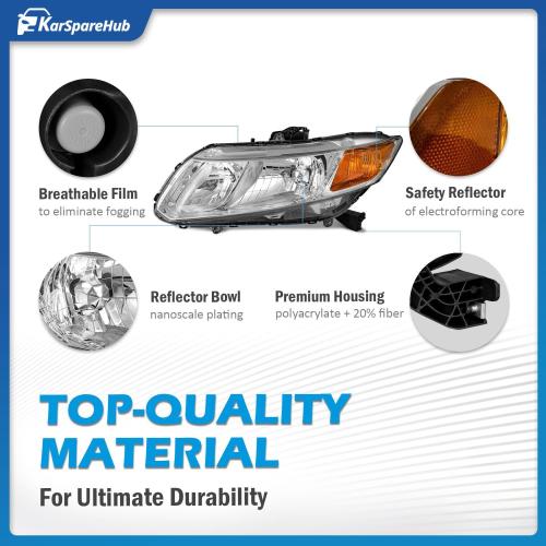 Headlights Assembly for 2012-2015 Honda Civic 4Dr Sedan, for 2012-2013 Honda Civic 2Dr Coupe Headlamp Replacement Driver & Passenger Side