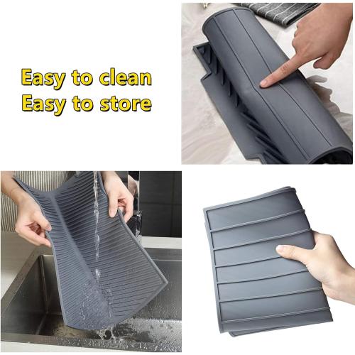Silicone Dish Drying MatBuilt-in Drain Lip, Easy Clean Reusable Sink Mat, Flexible Heat-resistant Dish Drain Kitchen Counter, Eco-friendly Hot Pot Holder Trivet(Grey, 17 x 13), Grey-slope