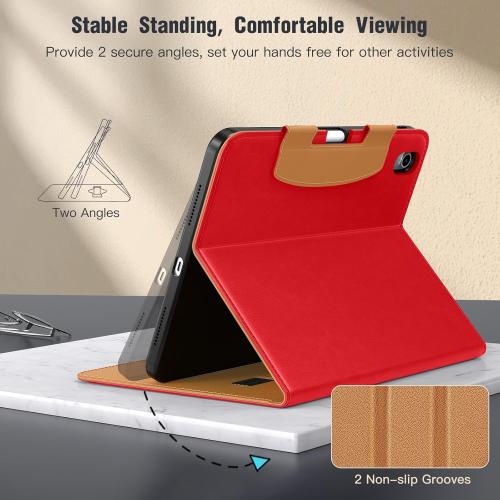MoKo for iPad A16 Case 11-inch, iPad 11th/10th Generation Case (2025/2022) with Pencil Holder & Pocket, Premium Leather Folio Stand Cover, Multiple Viewing Angles, Water Red