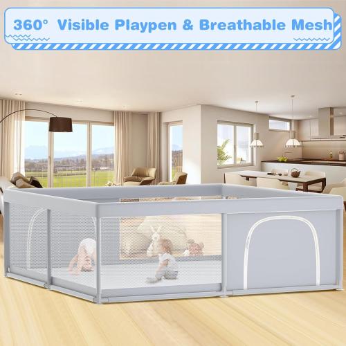 XVISHX Playpen for Babies and Toddlers, Baby Playard for Indoor & Outdoor Active Center Game Fence, with Skin-Friendly Fabric and Soft Breathable Mesh Grey