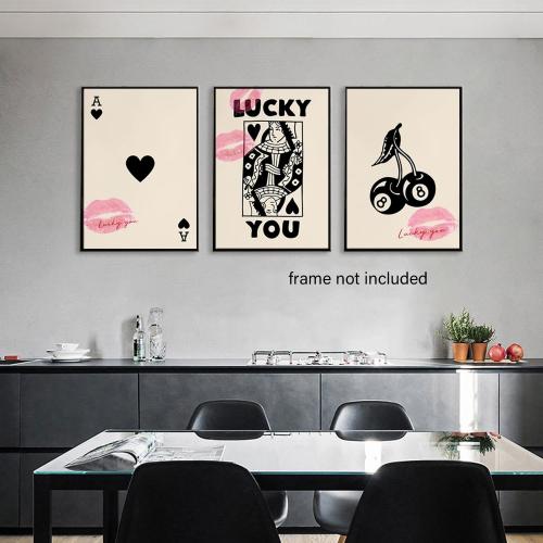 LYPHNX Trendy Ace of Spades Poster Wall Art Vintage Poker Queen Luck You Prints Black 8 Ball Cherry Set of 3 Wall Decor Kiss Lips Preppy Coquette Painting Picture for Bedroom Dorm 16x24 Unframed