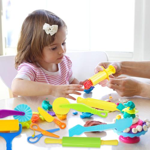 Dough Tool Set, 9 Pcs Dough Tools Sets for Kids Ages 4-8, Dough Accessories Includes Cutters Roller, Rolling Pins, Safety Scissors, Plastic Knife, Plastic Rollers