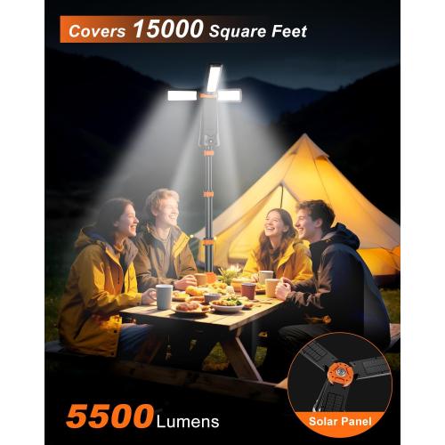 Camping Light with Stand 85.9 Rechargeable Cordless 5500 High Lumens LED Work Light, 10000mAh Solar Magnetic Waterproof Emergency, Dimmable Camping Essentials Gear with Detachable Tripod