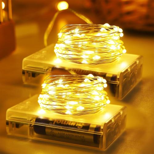 YAOZHOU Christmas Decorations Warm White Fairy String Lights, Battery Operated with Timer, 2 Pack Total 33FT 100 Led Mini Battery Powered Mason Jar Waterproof Firefly Lights DIY Party