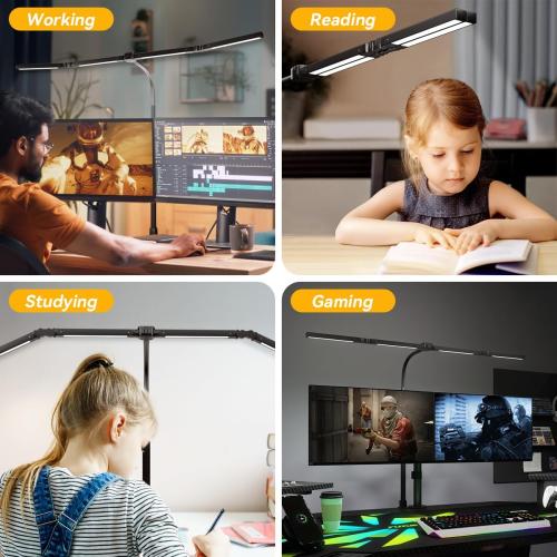 Adjustable LED Desk Lamp – Stepless Dimming & Color Temp Remote Control, Eye-Caring 4 Large Bright Light Souce for Home Office, Flexible Neck, Clamp Base, 5 Lighting Modes for Reading, Computer, DIY
