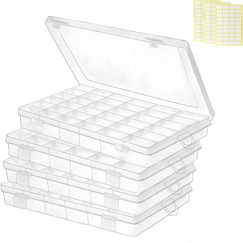 Clear 4Pack of Plastic Organizer Container Box,36 Large Grids Clear Plastic Organizer Box with Adjustable Dividers Craft Organizers (Clear-4pack-144 Grids)
