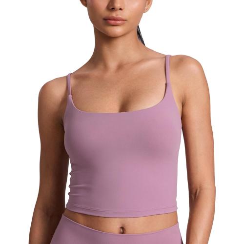 CRZ YOGA Butterlift Adjustable U Back Crop Tank Tops for Women - Padded Camisole Scoop Neck Workout Longline Sports Bras