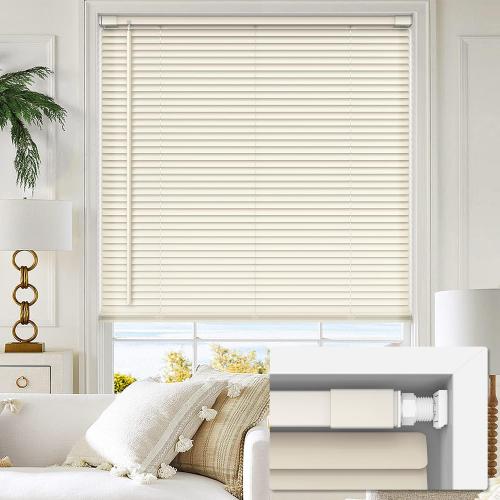 LazBlinds No Drill 1 Vinyl Mini Blinds, 35 W x 64 H, Cream | Cordless Tool Free Blinds for Windows, Light Filtering Horizontal Window Blinds & Shades