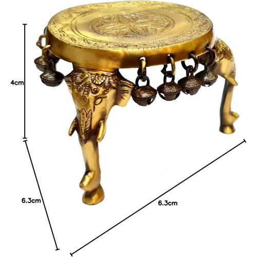 eSplanade Brass Round Mandir Chowki | Elephant Pillars Pooja God Stool with Ghungroo