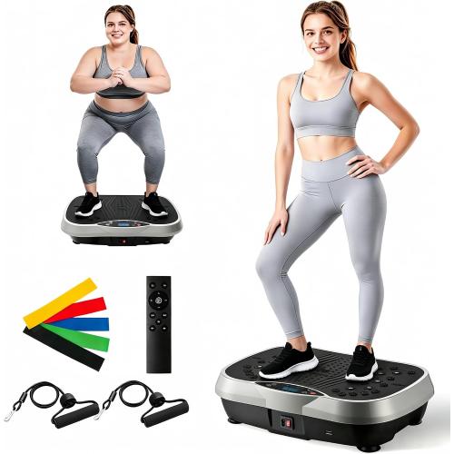 Vibration Plate Exercise Machine for Lymphatic Drainage, 10 Preset Modes & 200-Level Vibrating Platform for Whole Body Fitness, Bluetooth Audio, Home Gym Shake Plate with Resistance Bands