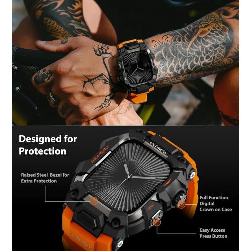 ULTIMAL Rugged Case with Band for Apple Watch 46mm,Compatible with Apple Watch Series 11/10, Military Grade Shockproof Bumper Cover for iWatch Tactical Band Men (46mm,Orange)