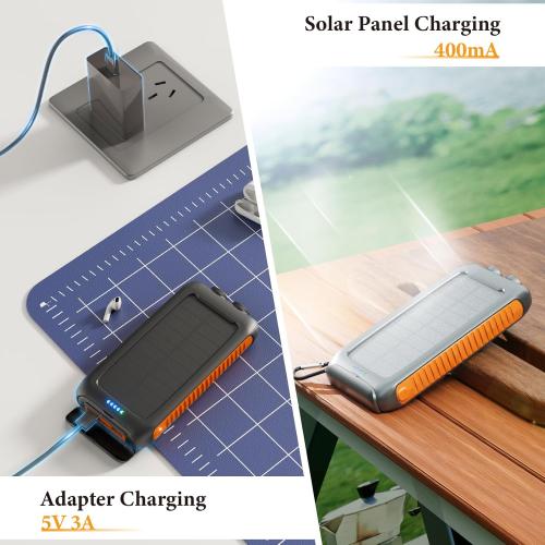 Solar Charger Power Bank 49800mAh, Portable Solar Phone Charger with 2 USB-A & USB-C Ports, 15W Fast Charging for iPhone, Samsung and More, Dual Flashlightfor Camping, Travel & Emergency Backup