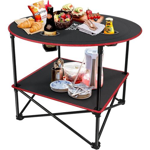 Portable Camping Table, Outdoor Beach Tables for Sand Foldable Picnic Table with 4 Cup Holders & Carry Bag, Lightweight Waterproof Canvas Tables for Outside, Fishing, Hiking, Tailgating