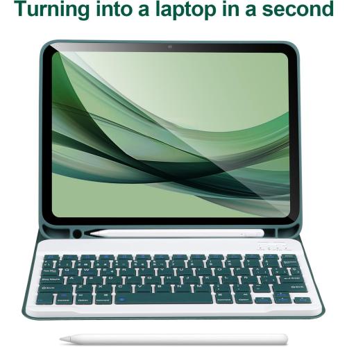 for iPad 11/10th Generation Case with Keyboard,Detachable Bluetooth Keyboard case for iPad A16 2025 11 inch/10th Gen 2022 10.9’’ with Pencil Holder, Square Keycaps,Green1