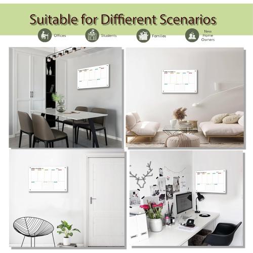 Glass Colorful Weekly Dry Erase Board for Wall,Weekly Planner Whiteboard for Wall 24x18,Frameless Mounting,Medium Weekly Wall Calendar Dry Erase for Office/School/Home