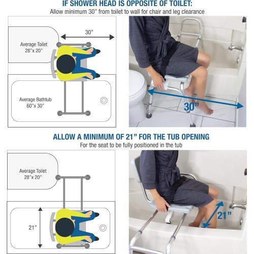 DMI Tub Transfer Bench and Shower Chair with Non Slip Aluminum Body, FSA Eligible, Adjustable Seat Height and Cut Out Access, Holds Weight up to 400 Lbs, Bath and Shower Safety, Transfer Bench