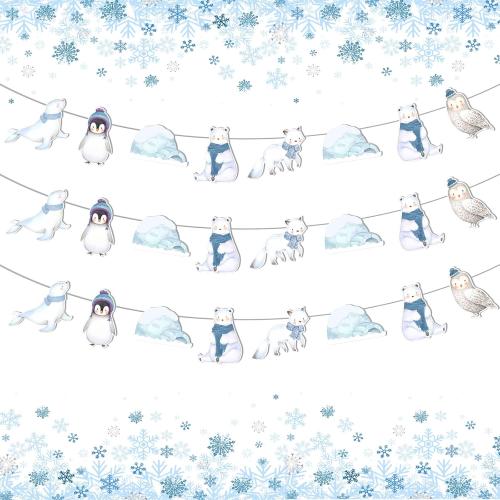 Arctic Polar Animals Birthday Decoration Winter Animals Party Decorations Bunting Banner for Winter Theme Party Supplies