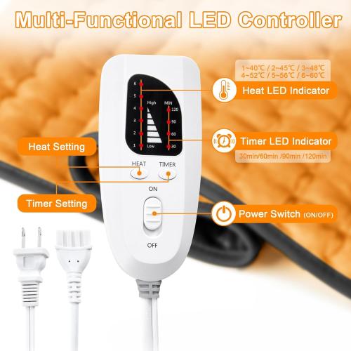 Deepsoon Heating Pad,Electric Heating Pads for Back,Neck,Abdomen,Moist Heating Pad for Shoulder,Knee,Arms,Legs,Dry/Moist Heat & Auto Shut Off,Christmas Gifts for Men and Women,Orange Black,24x12 Inch