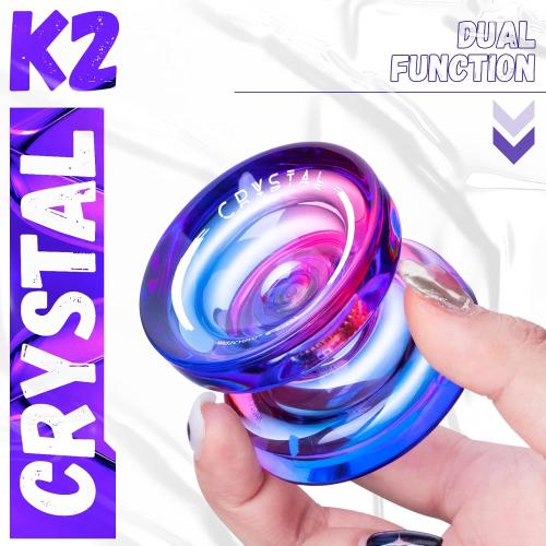 MAGICYOYO K2 Crystal Responsive Yoyo for Kids 8-12, Professional Fingerspin Trick YoYo for Advanced, Dual Purpose Mode with Unresponsive Bearing 12 Yo yo Strings Yo-yo Case Bag (Pink Purple Gradient)