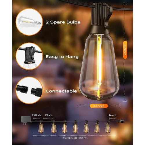 Outdoor String Lights, 100 FT Patio Lights for Outside