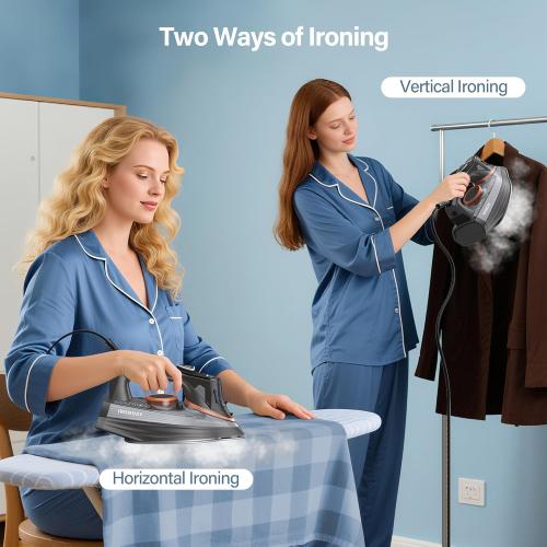 Steam Iron for Clothes with LCD Screen, 1700W Iron Non-Stick Ceramic Soleplate, Auto Shutoff, Self-Cleaning, Anti-Drip, Steam Burst, Spray Mist 10.14oz Water Tank Ironing Clothes for Home,Grey