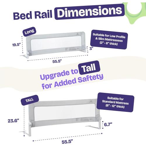 ComfyBumpy 1-Pack Bed Rail for Toddlers 55.5 L x 19.5 H | Toddler Bed Rails for Twin, Full, Queen & King Mattress Size | Swing Down Rail Guard | Mattress Side Rail for Kids | Gray