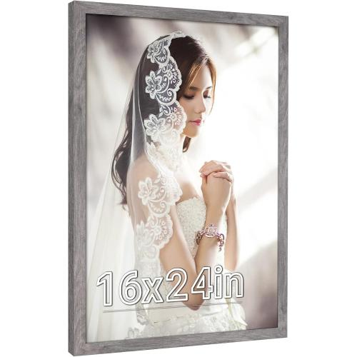 16 x 24 Picture Poster Frame, Rustic Gray 24 x16inch Frame, Natural 16x24 Canvas Frame, Distressed Grey Large Gallery Family Concert Photo Frame, Anniversary/Birthday/Wedding/Thank you/Christmas Gift