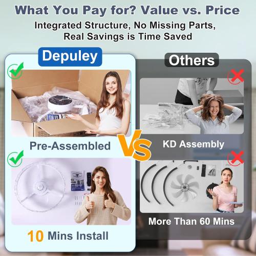 Depuley Ceiling Fans with Lights and Remote: Full Package 20 Modern Low Profile Flush Mount LED Ceiling Fan for Bedroom App Control - White Crystal Bladeless Fandelier for Laundry Room Kitchen