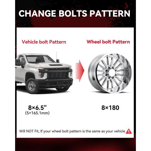 YIZBAP 2PCS 8x6.5 to 8x180 Wheel Adapters for Silverado 2500 Wheels on Sierra 2500HD Vehicle, 1.5 inch 8x165.1mm to 8x180mm Wheel adapters 117mm Hub Bore with 14x1.5 Thread Pitch