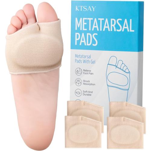 2 Pairs Metatarsal Pads with Gel Pad for Women and Men, Foot Pads for Ball Pain Relief, Morton's Neuroma, Metatarsalgia Support(Beige,Medium)