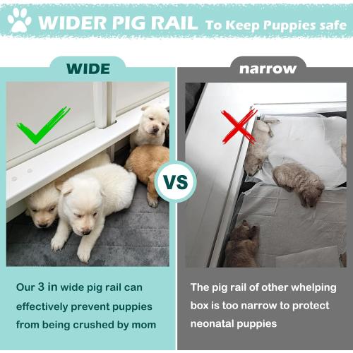Whelping Box for Dogs,48 * 48 * 18in,with Pig Rails and Washable Pee Pad,for Small and Large Breed Puppies (Whelping Box with Pad)