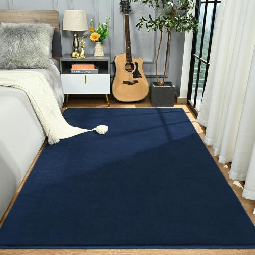 Amearea Modern Area Rugs for Bedroom Living Room, 4x6 Feet Navy Blue Thickened Memory Foam Rug, Fluffy Indoor Washable Rugs Non Slip Minimalist Carpet for Kids Boys Girls Dorm Nursery Room Decor